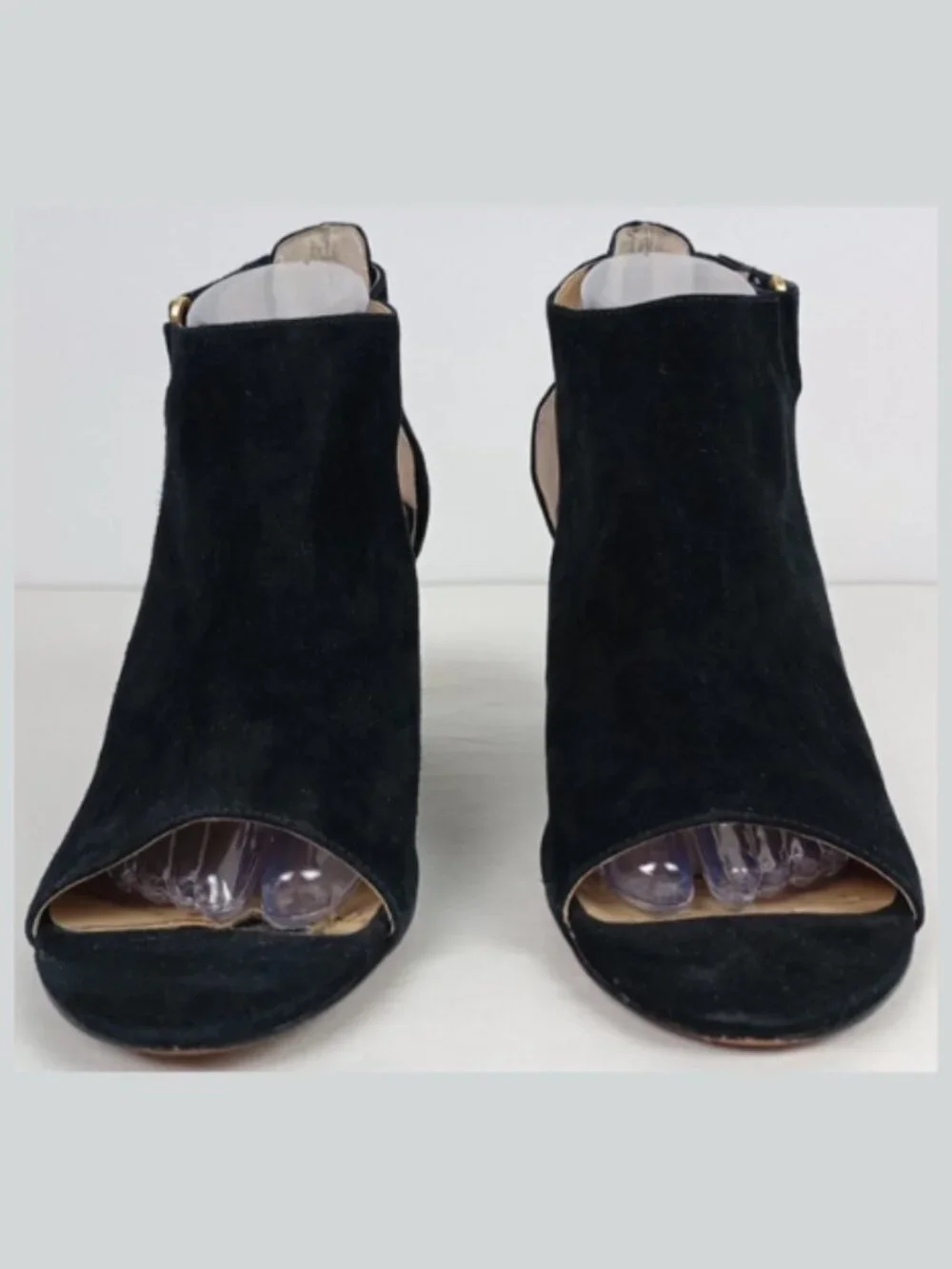 Adrienne Vittadini Women 8.5M Black Fine Leather‎ Suede Ankle Wedge Heel Sandals